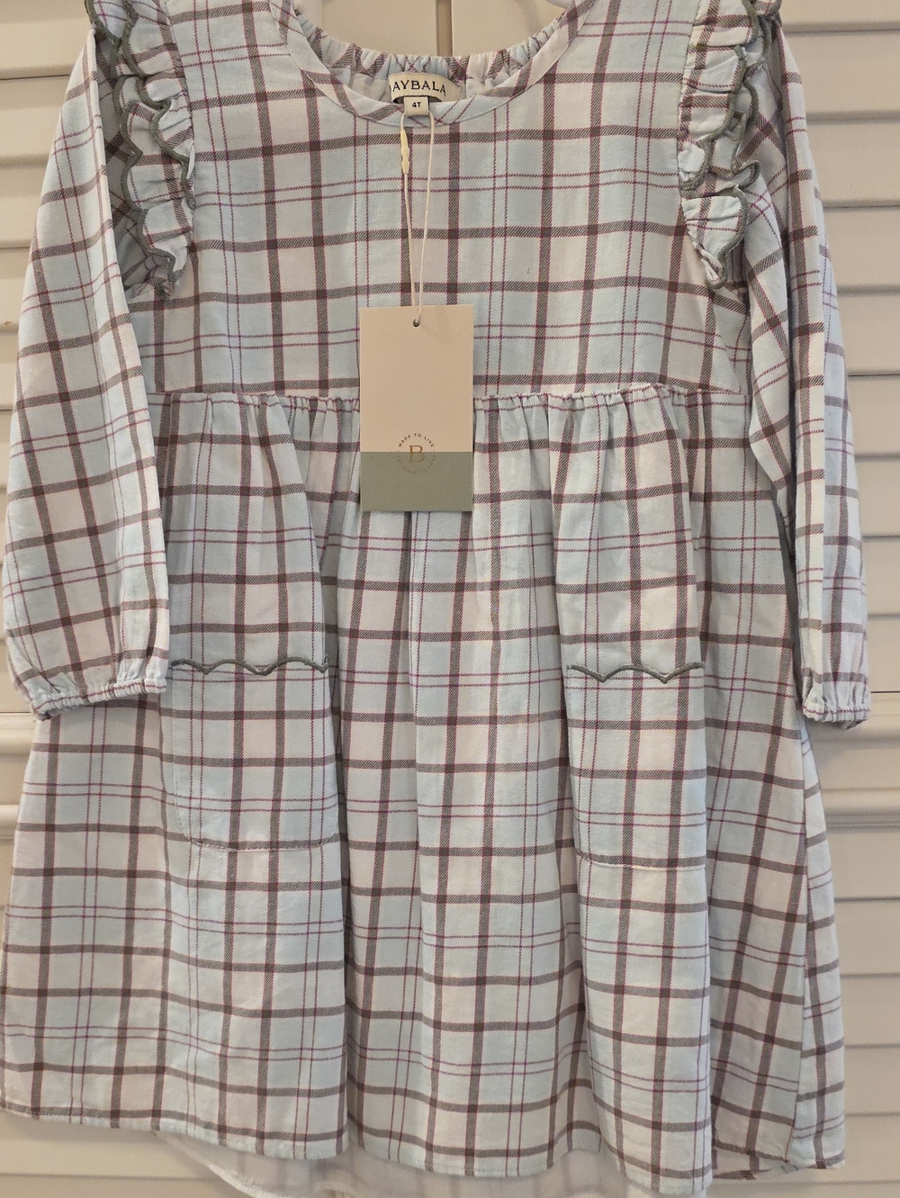 Baybala Girls' Light Blue  Plaid Long-Sleeve Dress